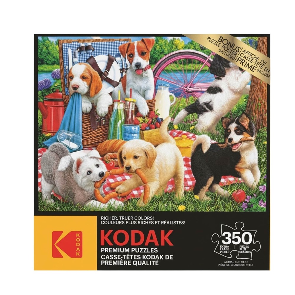RoseArt Kodak Puppies On A Picnic 350XL‎ Pieces Puzzle Complete